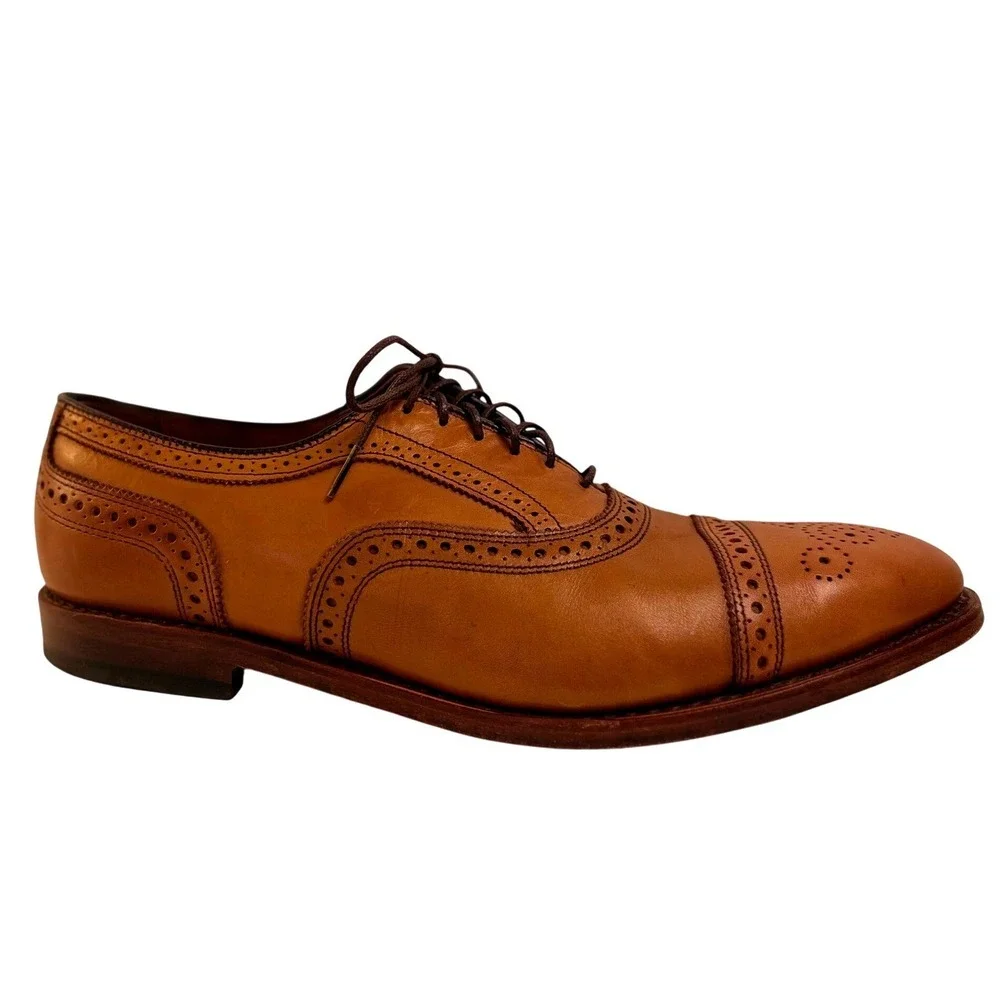 Allen Edmonds Strand Mens Walnut Leather Cap Toe Oxfords 11.5 D Brogue $450
